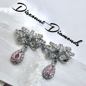 Pink & White Sapphire Stud Push Back Earrings on 925 Silver
